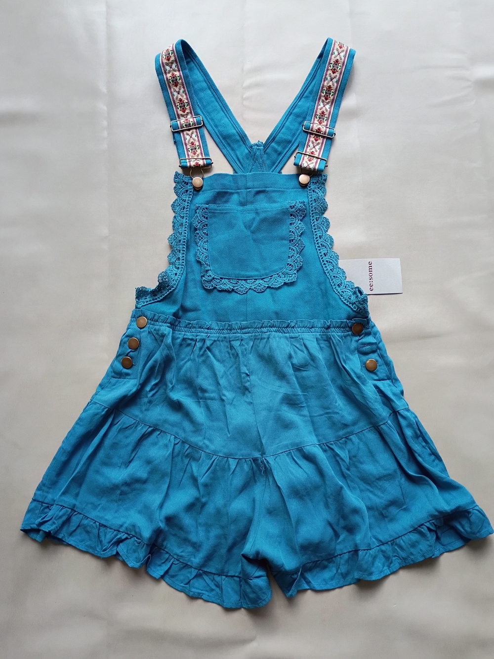 ee:some Teal Blue Lace-Trim Romper Shorts